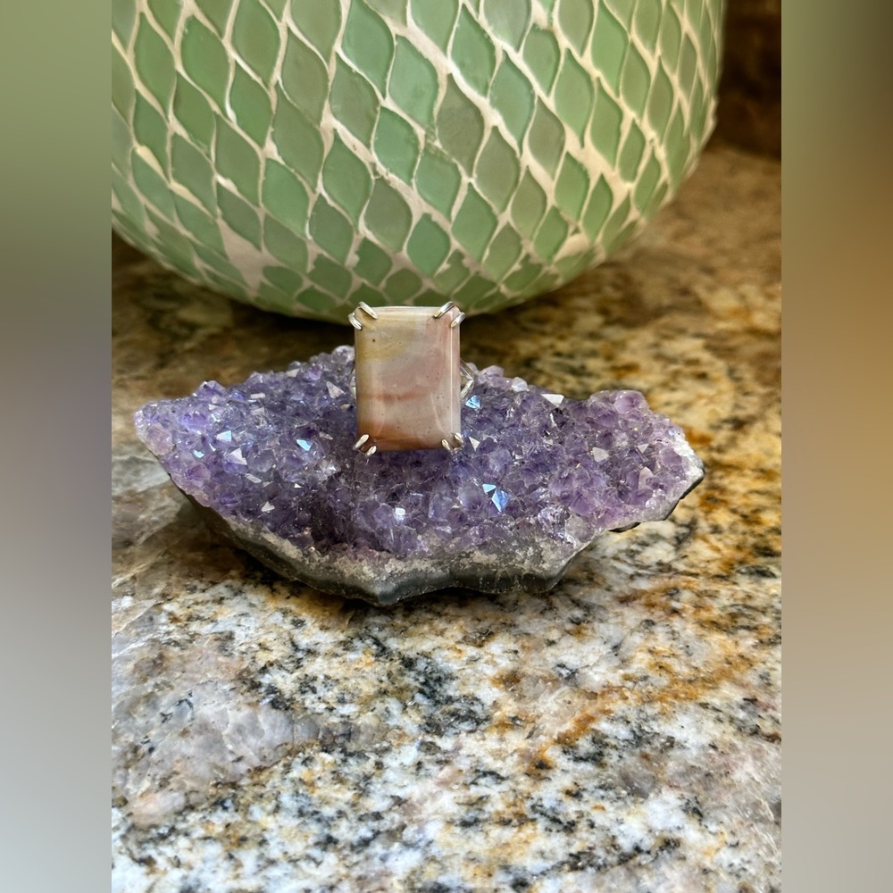 Hand Crafted Pink and White Stone Ring